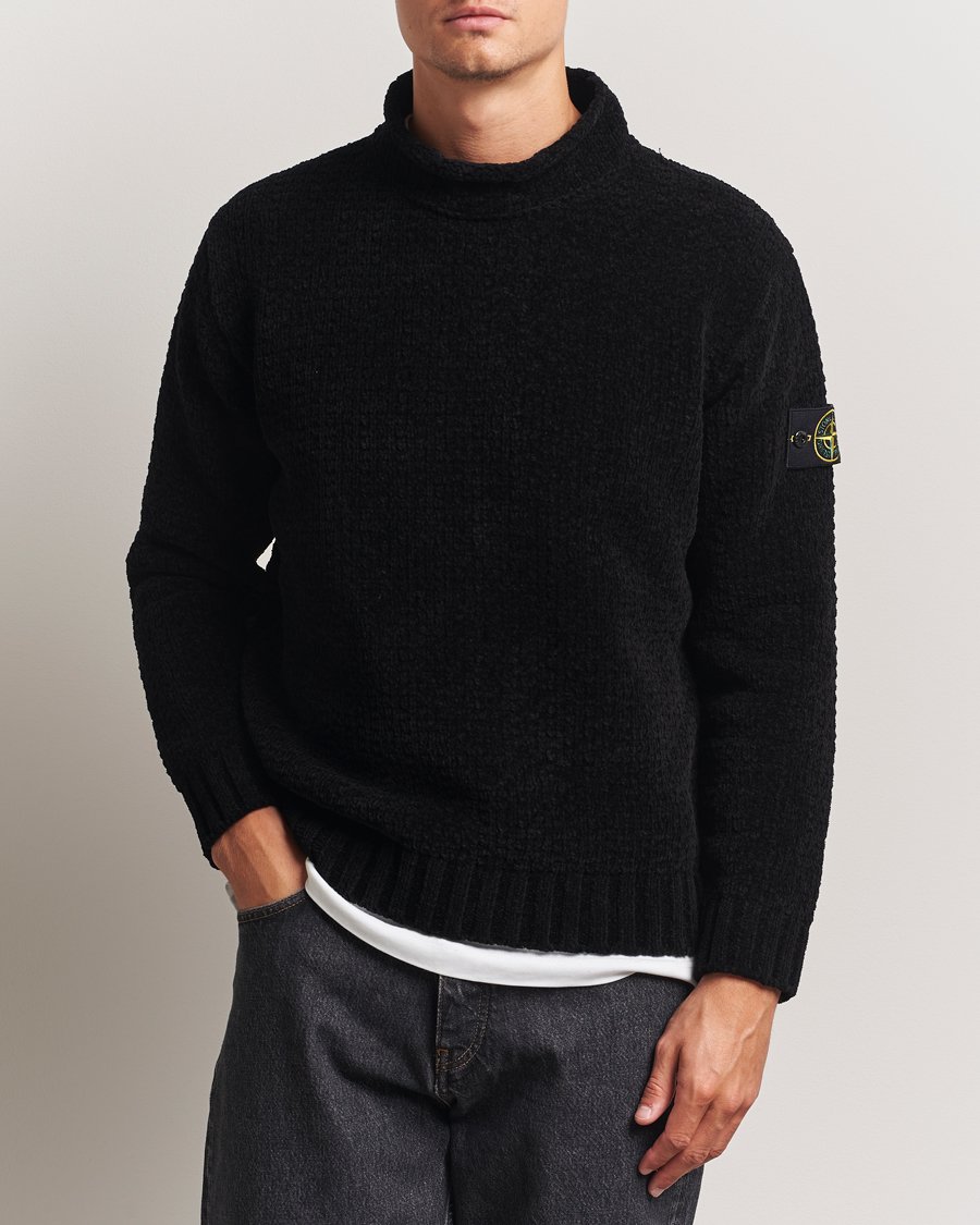 Stone Island Cotton Chenille Knitted Mock Neck Black at CareOfCarl.com