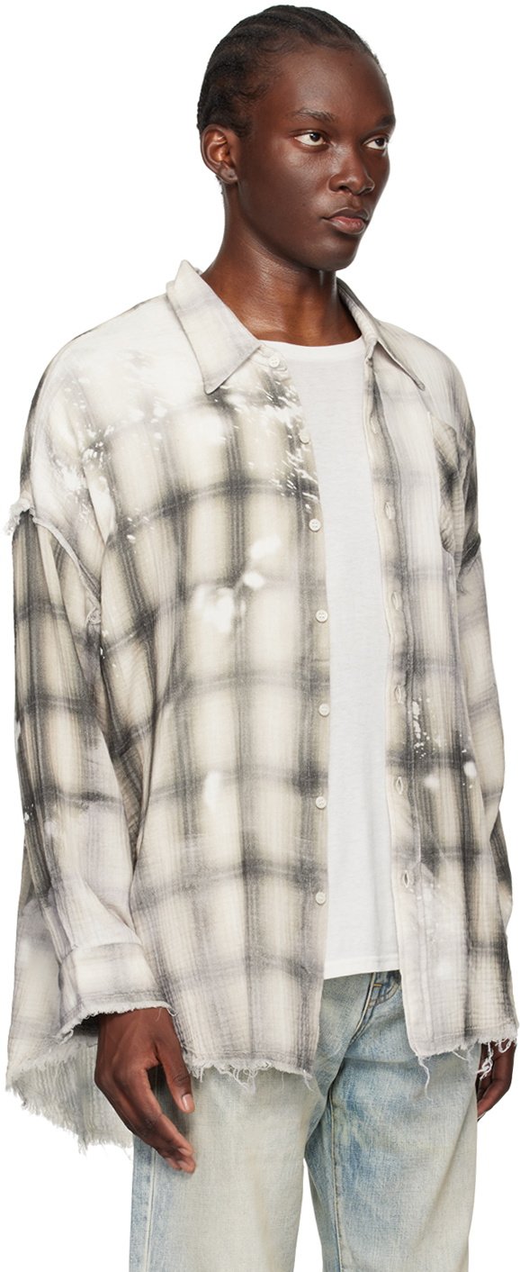 R13 Gray Shredded Seam Drop Neck Shirt R13