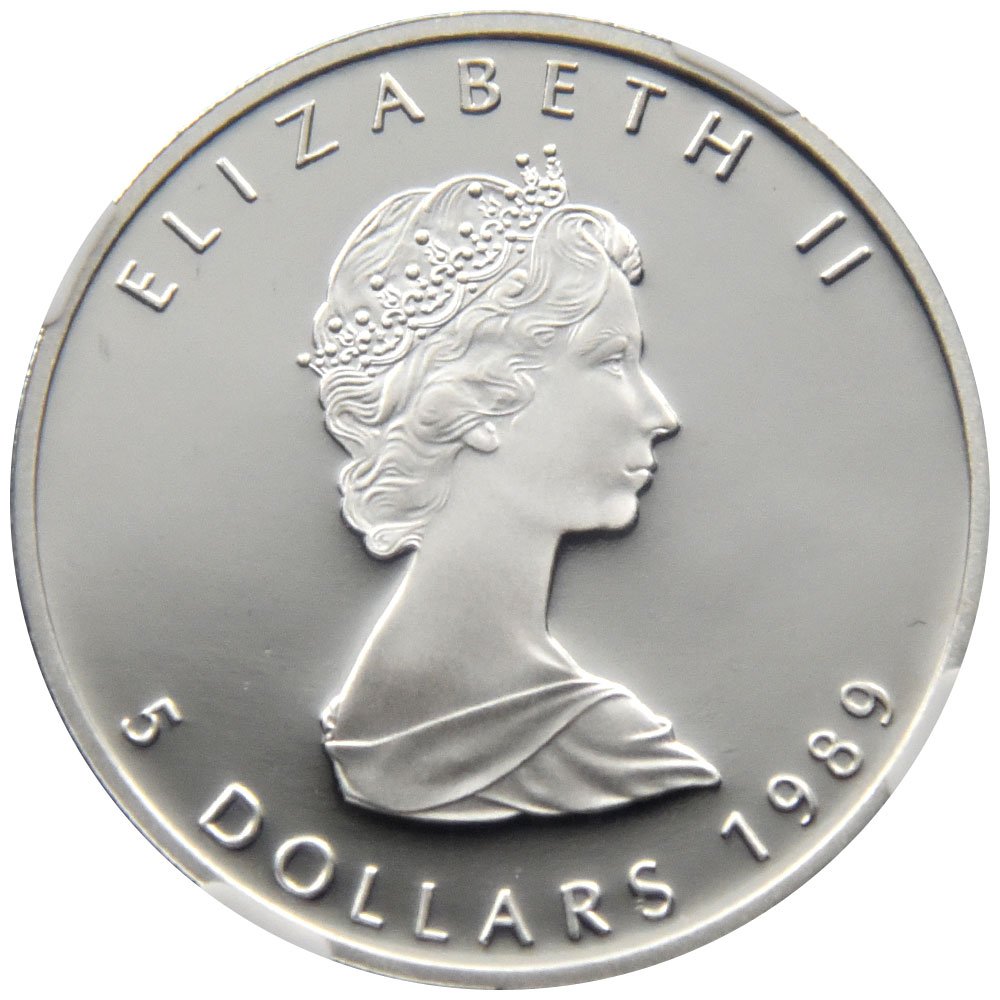 カナダ 1989 エリザベス2世 5ドル 銀貨 NGC PF 68 ULTRA CAMEO