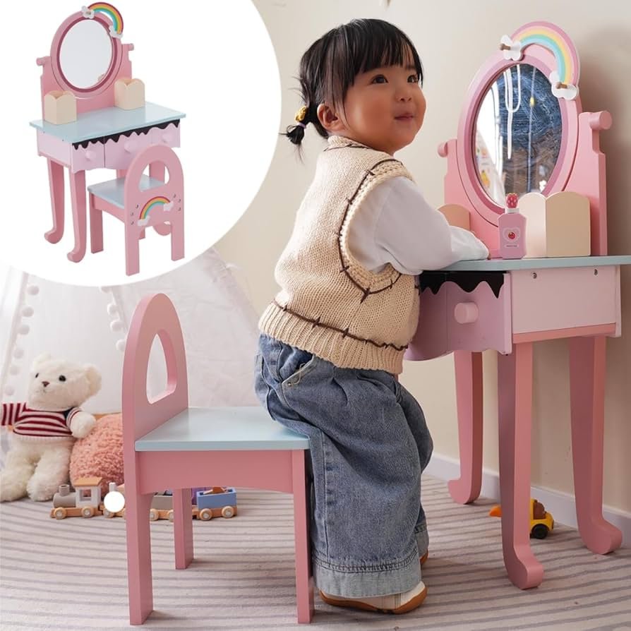 Amazon | OSLEEP おままごとドレッサー 子供用ドレッサー 木製 椅子