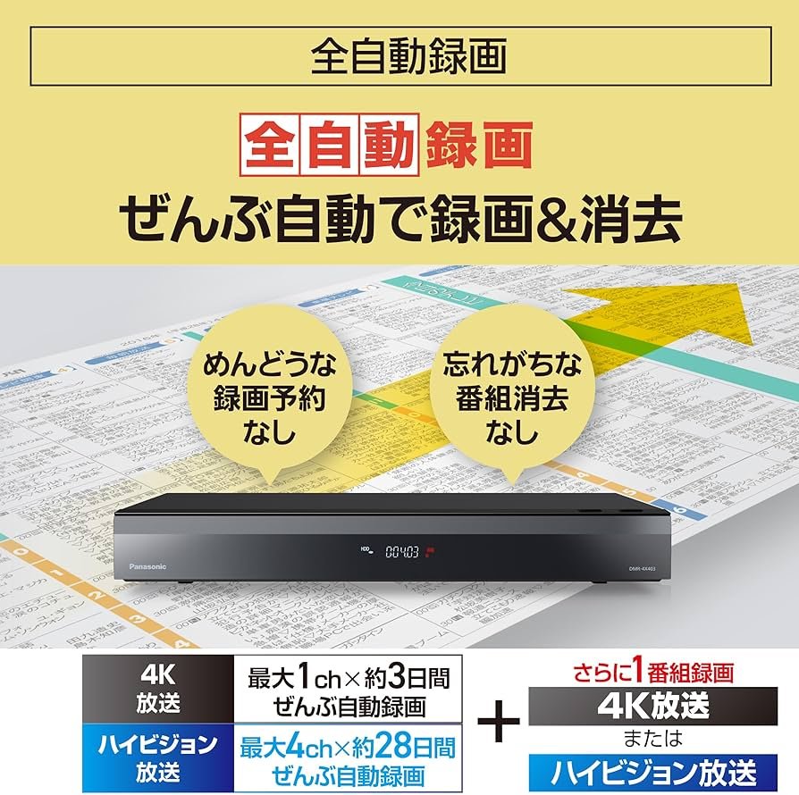 Amazon | パナソニック 4TB 7チューナー ブルーレイレコーダー 全録 4